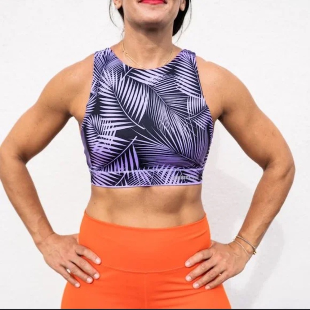 The Chestee Purple Palm Print Sports Bra